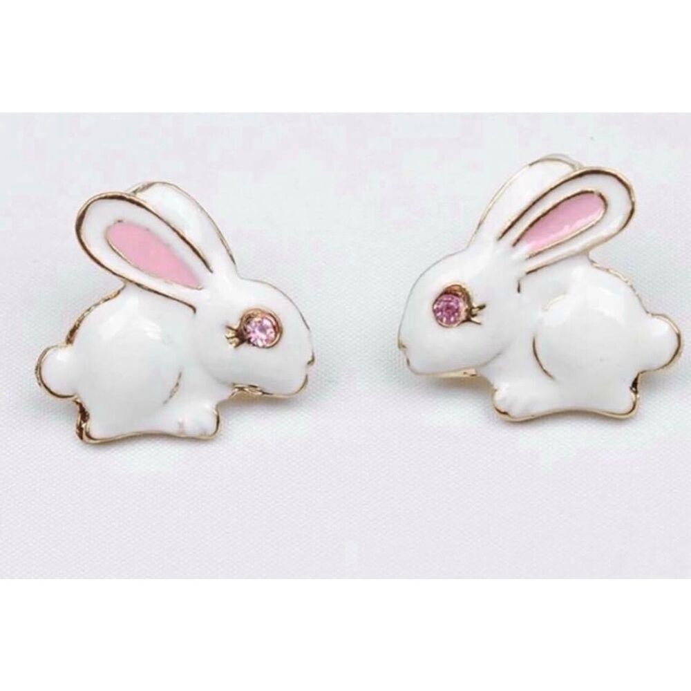 Brand New Boutique Womens Girls Easter Bunny Enamel Girls Stud Earrings
